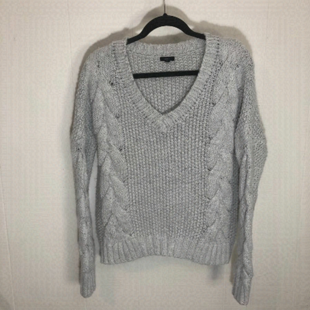 𝅺ardene Oversized Chunky Knit Small V Neck Light Grey Sweater